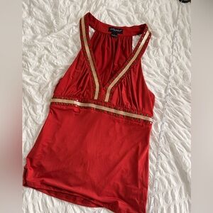 BABY PHAT Red V-Neck Gold Studded Blouse Tank Top